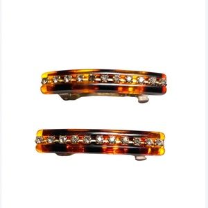 Tortoise Shell Petite Barrette Pair With Crystal Accents